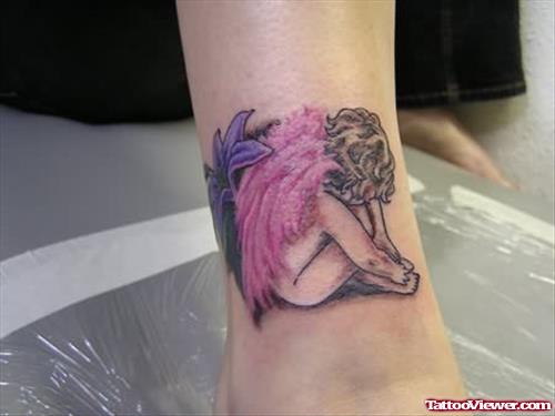 Sitting Angel Tattoo on Foot