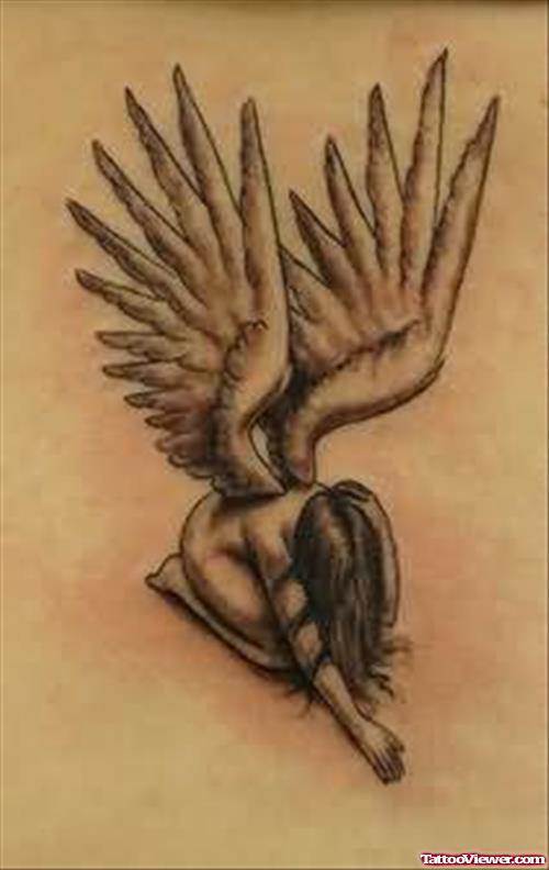 Angel Tattoo With Angle Wings