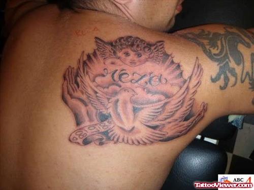 Angel Tattoo On Back Shoulder