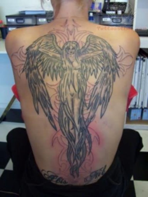 Angel Girl Tattoo On Back Body