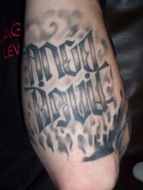 Angel Devil Grey Ink Tattoo On Left Arm