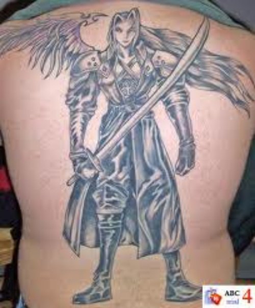 Awesome Warrior Angel Tattoo On Back