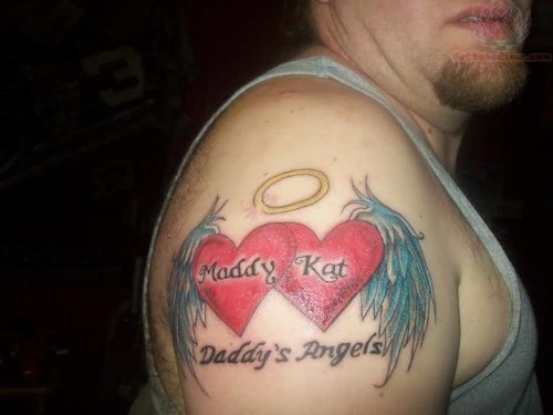 Angel Wings Heart Tattoos On Shoulder