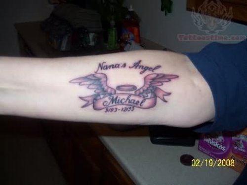 NanaвЂ™s Angel Winged Tattoo On Arm