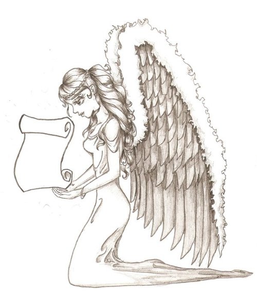Guardian Angel With Scroll Banner Tattoo Design