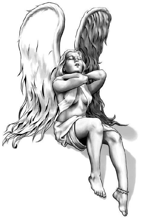 Angel Girl Sitting Tattoo Design