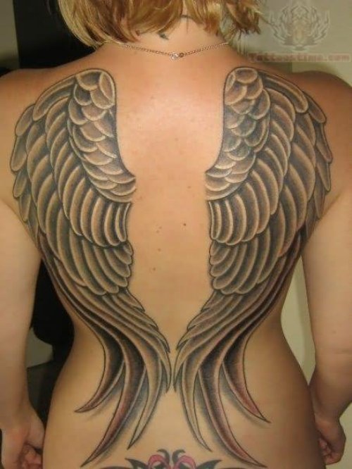 Angel Wings Tattoo On Girl Back Body