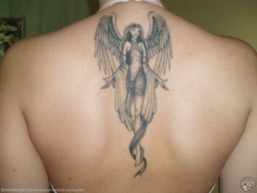 Awesome Angel Girl Tattoo On Back