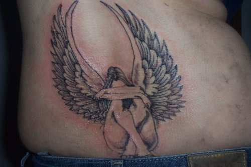 Weeping Fallen Angel Tattoo On Side