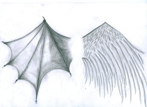 Grey Ink Angel And Devil wings Tattoo Design