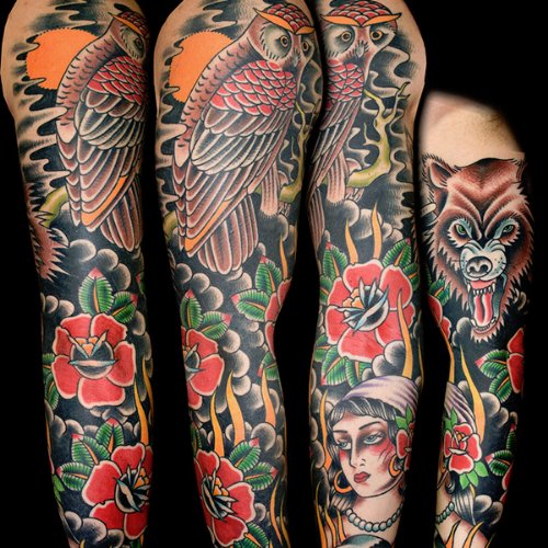 Color Flowers And Animal Tattoo