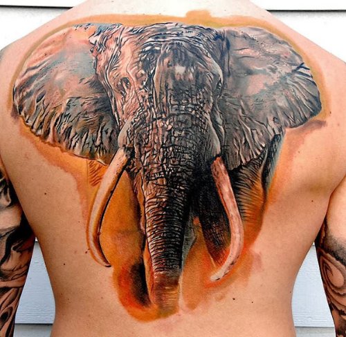 Large Elephant Animal Tattoo On Back