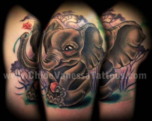 Amazing Grey Ink Elephant Animal Tattoo