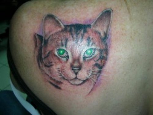 Green Eyes Cat Head Animal Tattoo