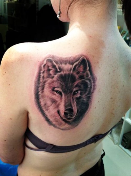 Girl Have Wolf Head Animal Tattoo