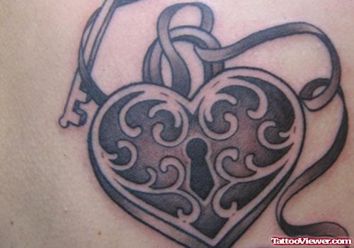 Grey Ink Lock Heart Animated Tattoo