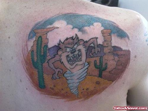 Color Animated Tattoo On Right Back Shoulder