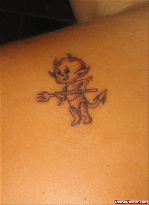 Small Cartoon Devil Animated Tattoo On Back Shoulder