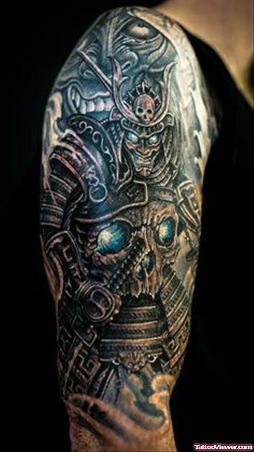 Awesome Colored Animated Tattoo On Right Half Sleeve