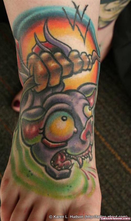 Awesome Color Animated Tattoo On Right Foot