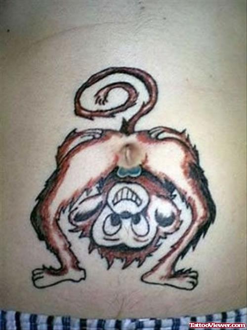 Animated Monkey Tattoo On Belly