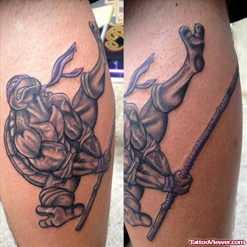 Ninja Animated Tattoo On Leg
