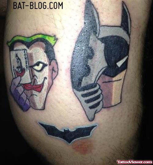 Animated Batman And Joker Head Tattoo