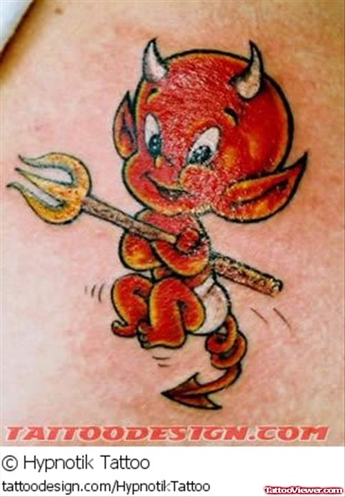 Red Devil With Trishul Animated Tattoo