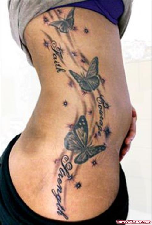 Flying Butterflies Animated Tattoo On Side Rib