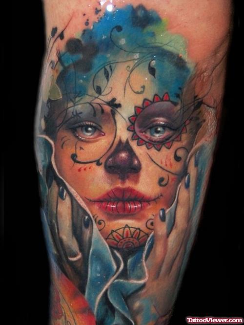 Dead Girl Animated Tattoo On Bicep