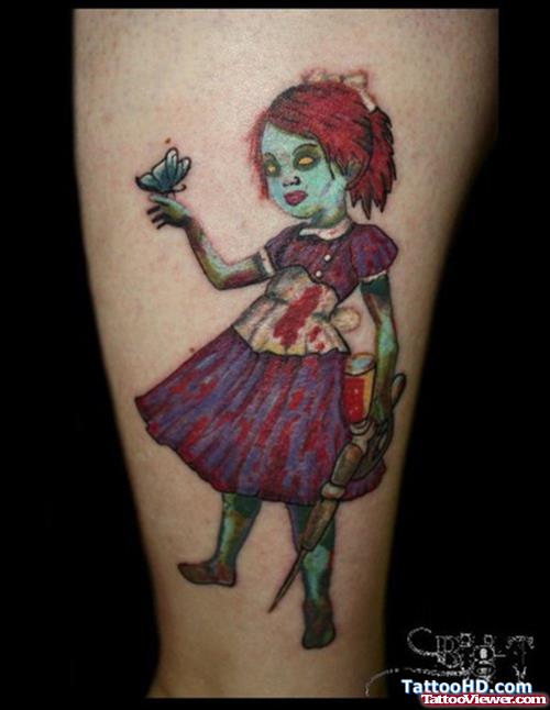 Colored Animated Cartoon Girl Tattoo