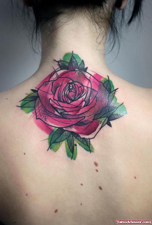 Animated Rose Flower Tattoo On Upperback