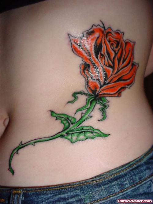 Animated Rose Flower Tattoo On Side For Girls