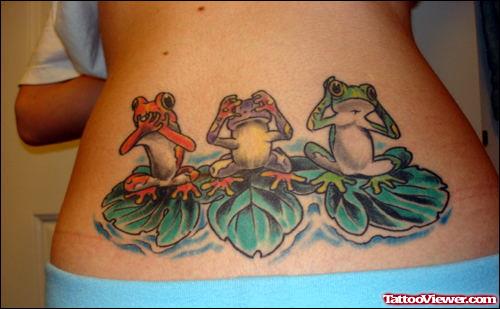 Colored Cartoon Frogs Animated Tattoos On Lowerback