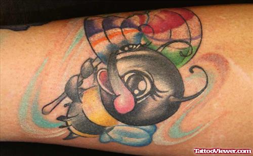 Colored Animated Bumblebee Tattoo