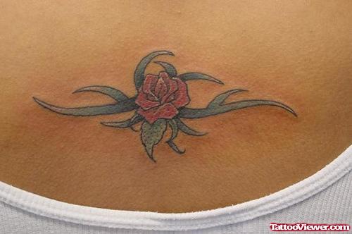 Small Red Rose Animated Tattoo On Upperback