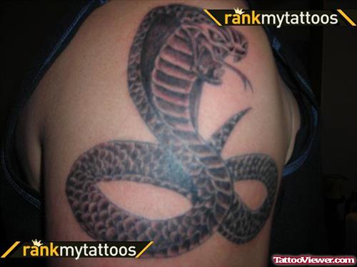 Grey Ink Snake Animated Tattoo On Shoulder