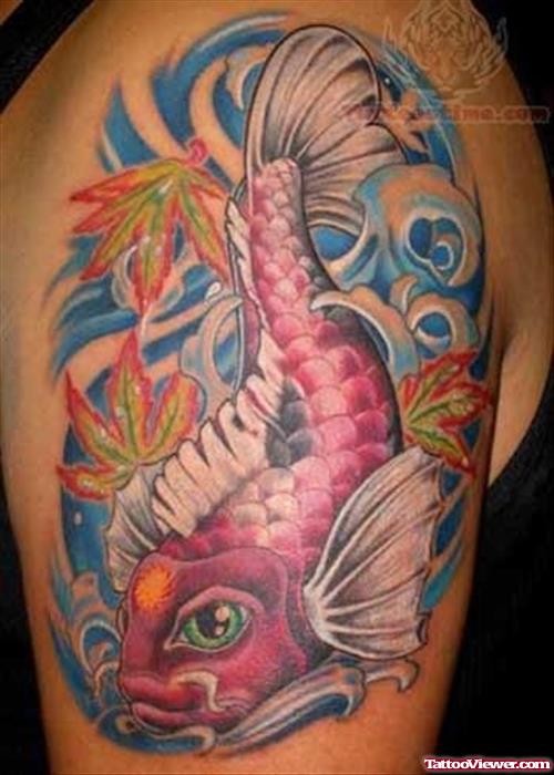 Color Ink Fish Animated Tattoo On Half Sleeve
