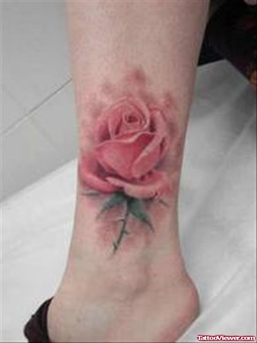 Pink Rose Animated Tattoo On Ankle