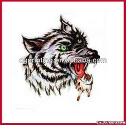 Animated Angry Wolf Head Tattoo Design