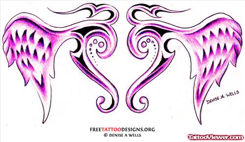 Purple Ink Angel Winged Animated Tattoos Design