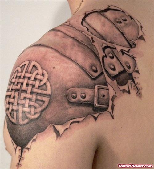 Animated Armor Tattoo On Left Shoulder