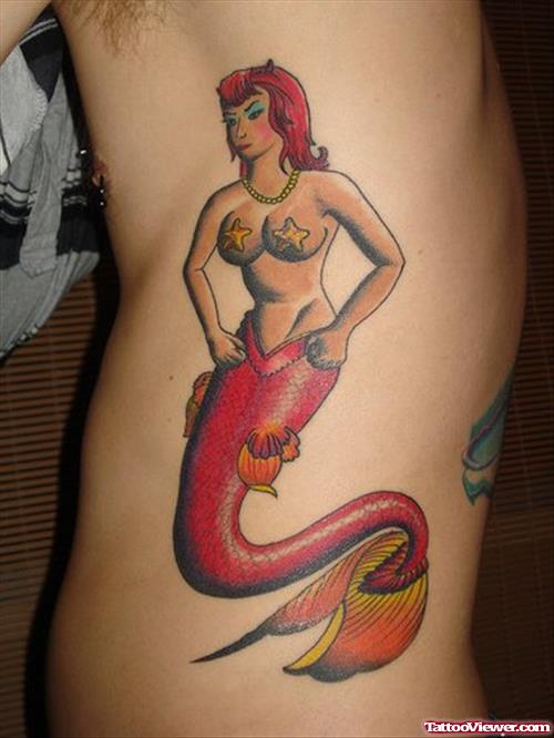Color Mermaid Animated Tattoo On Side