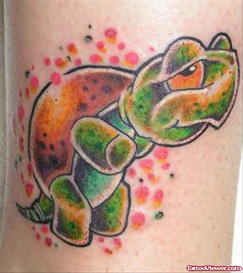 Color Ink Cartoon Turtle Animated Tattoo