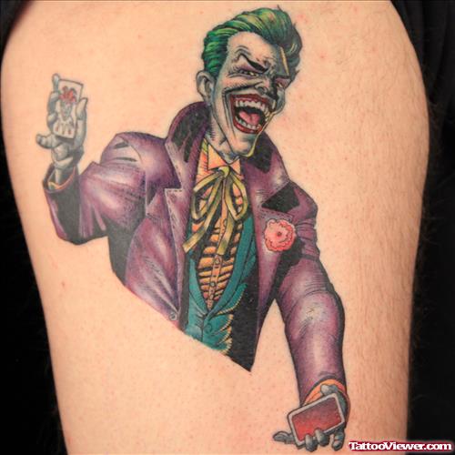 Color Ink Animated Joker Tattoo On Half Sleeve