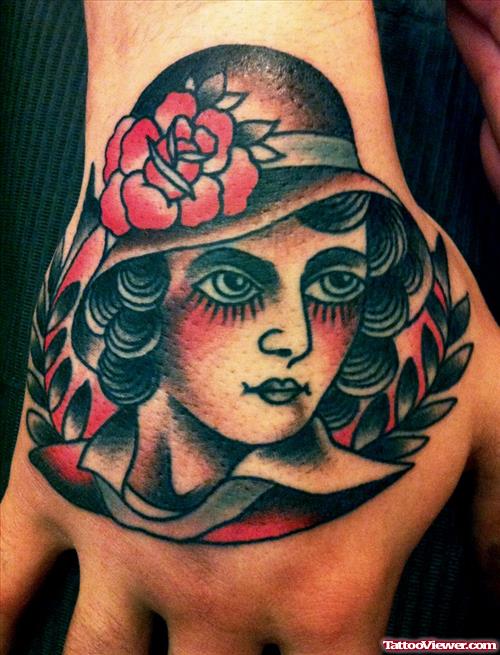 Animated Lady Head Tattoo On Right Hand