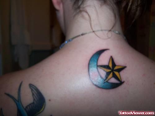 Nautical Star and Moon Animated Tattoo On Upperback