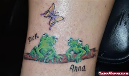 Green Frogs Animated Tattoo On Bicep