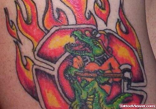 Flaming Gator Firefighter Animated Tattoo