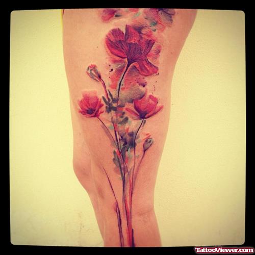 Color Water Colors Tattoo On Leg